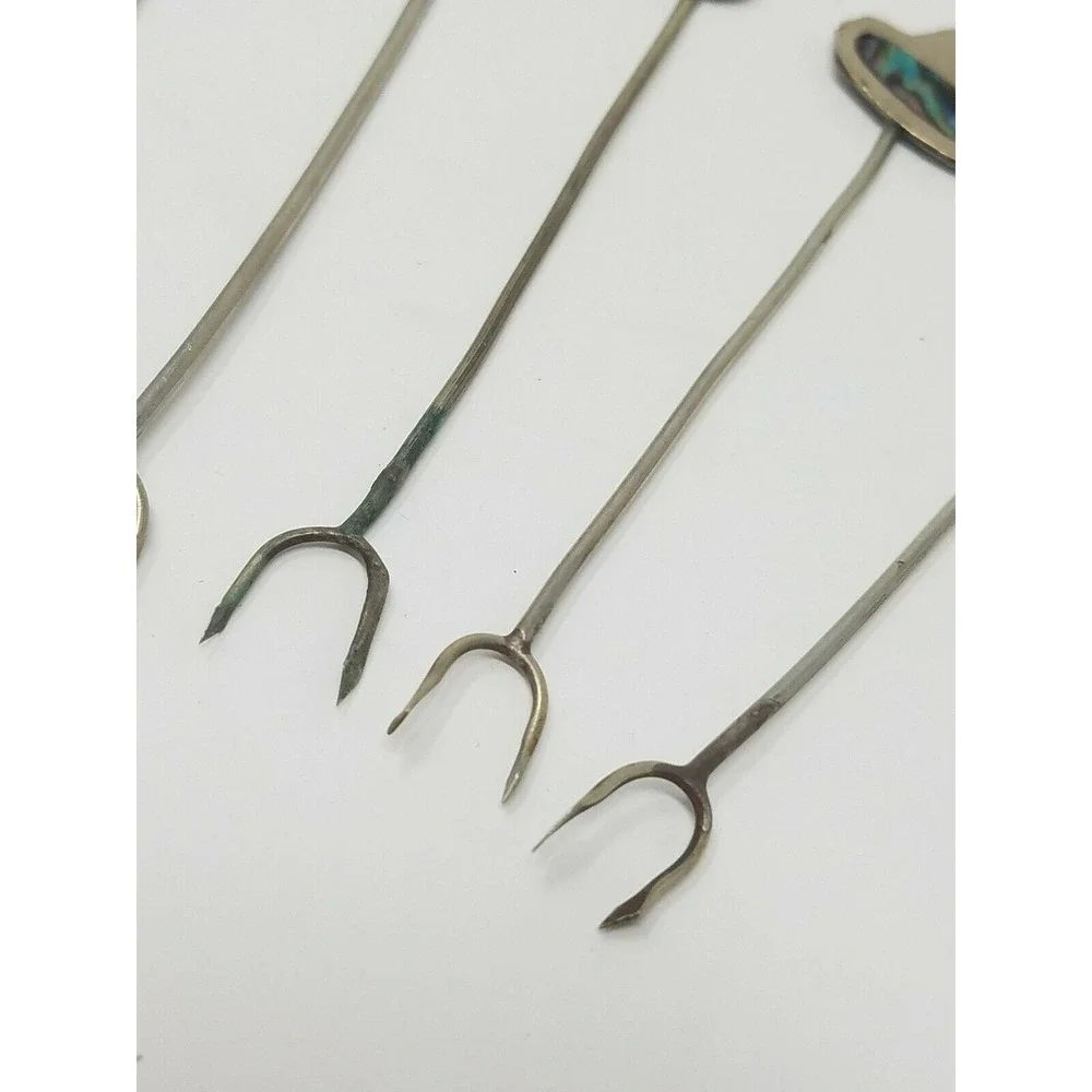 Vtg Mexican alpaca and Abalone cocktail forks picks signed set of 5 man cave